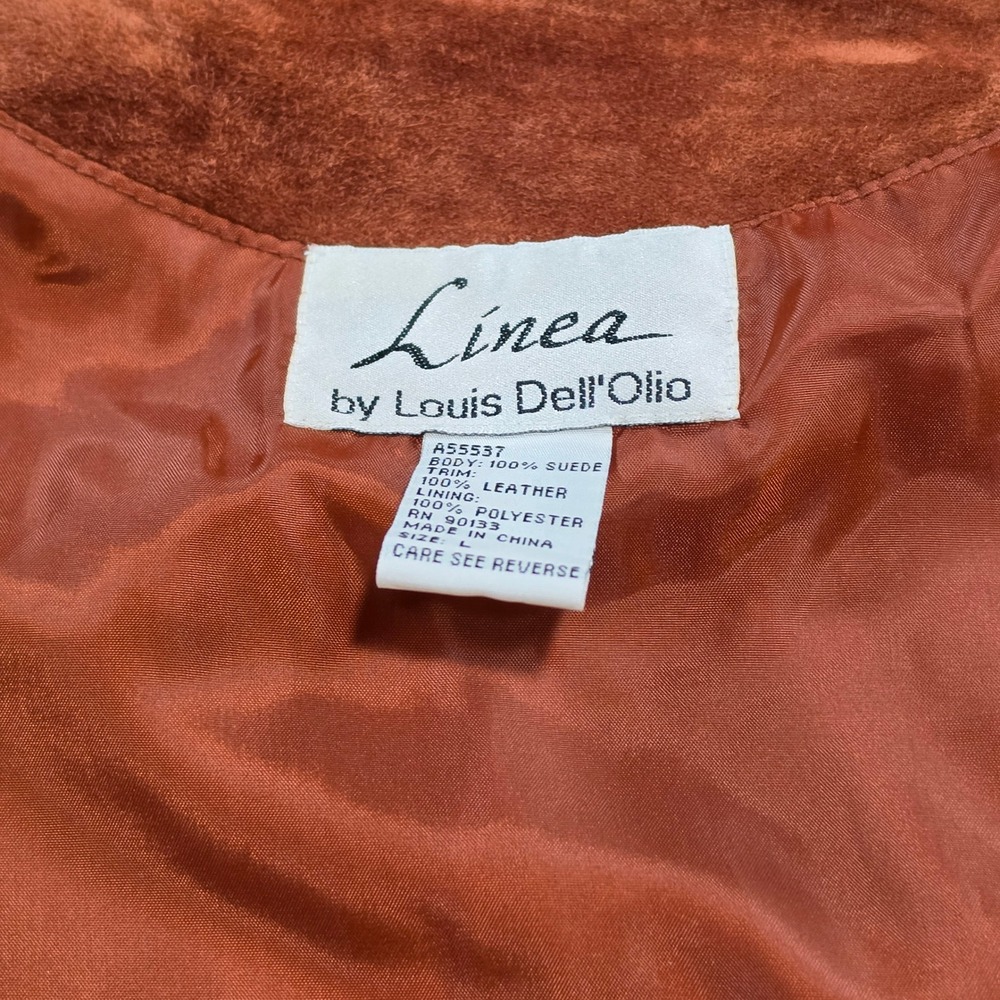 Linea by Louis Dell'Olio Suede Jacket Women Large Rust Leather Whipstitch Trim - Picture 11 of 11